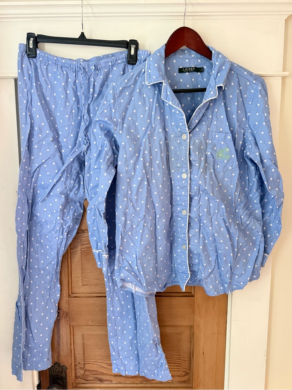 Ralph Lauren Blue and White Polka Dot Pajama Set